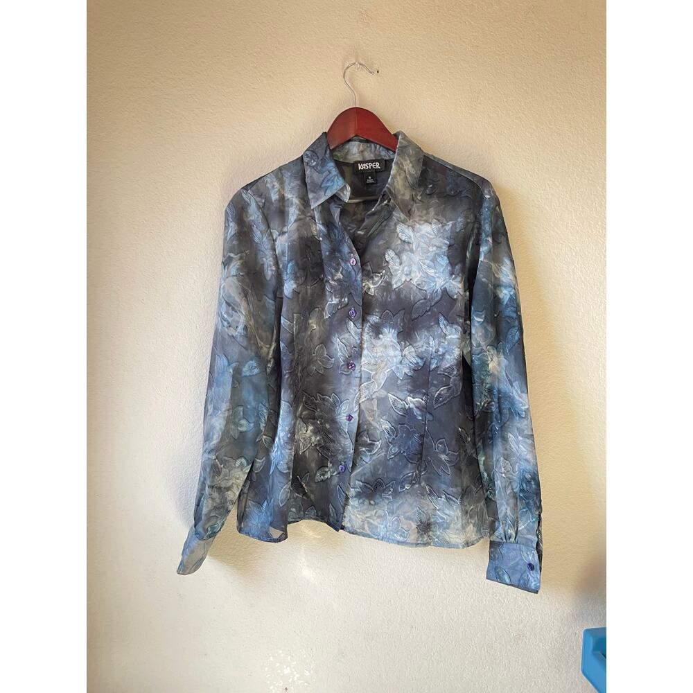 Vintage kasper sheer velour‎ floral dark romantic button up y2k 90s 16